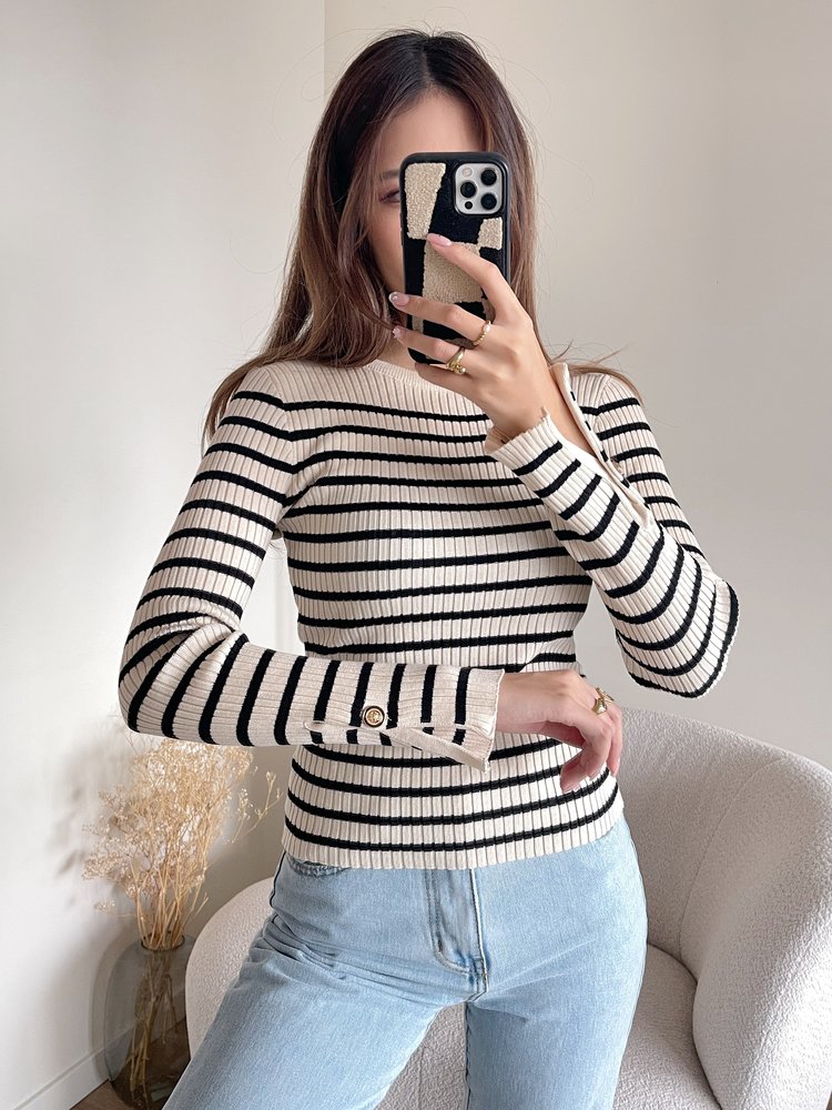 Esmee Ribbed Striped Top / Beige