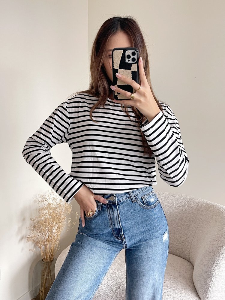 Fleur Striped Top / White & Black
