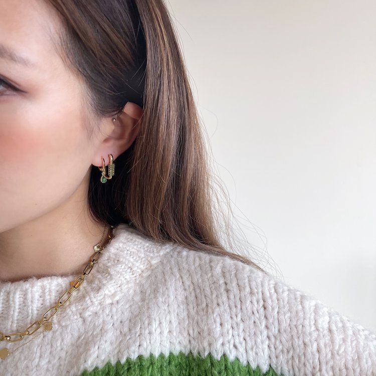 Gold Little Drop Earrings / Green