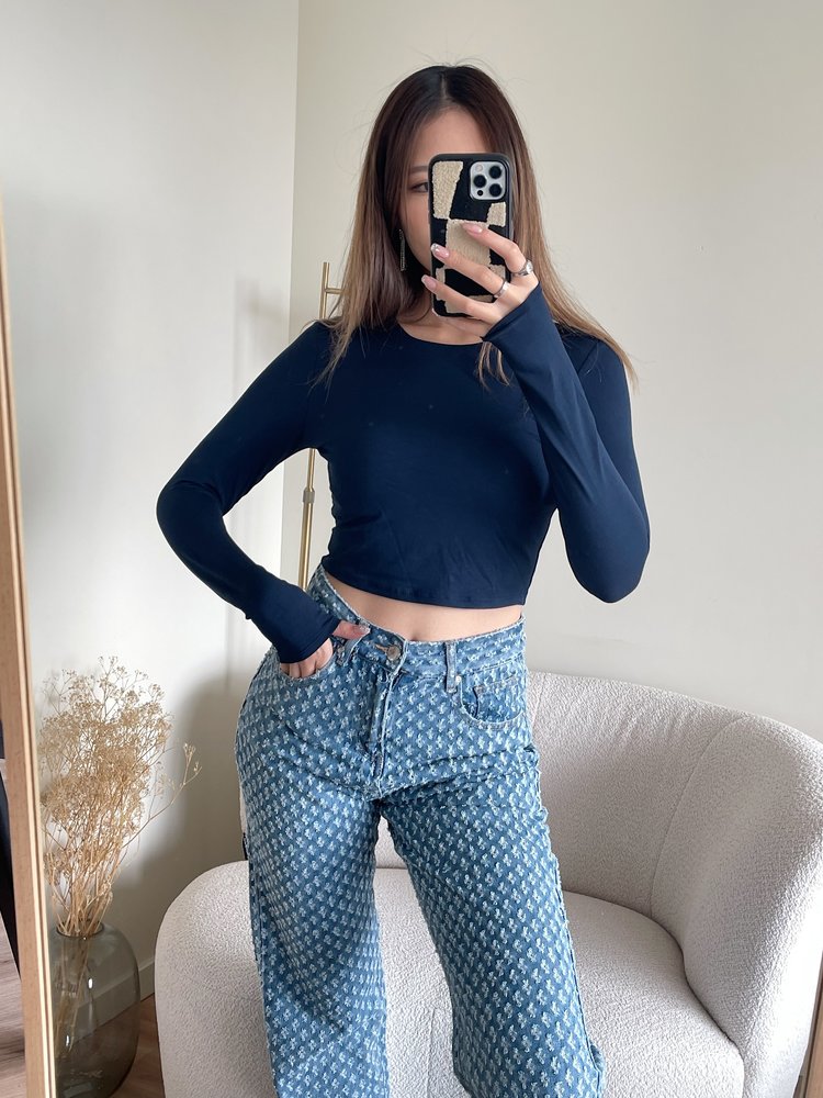 Shae Basic Long Sleeve Top / Navy Blue