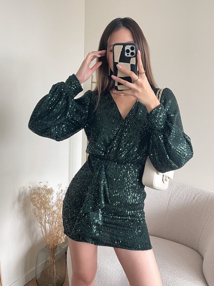 Reissa Sequin Dress / Dark Green