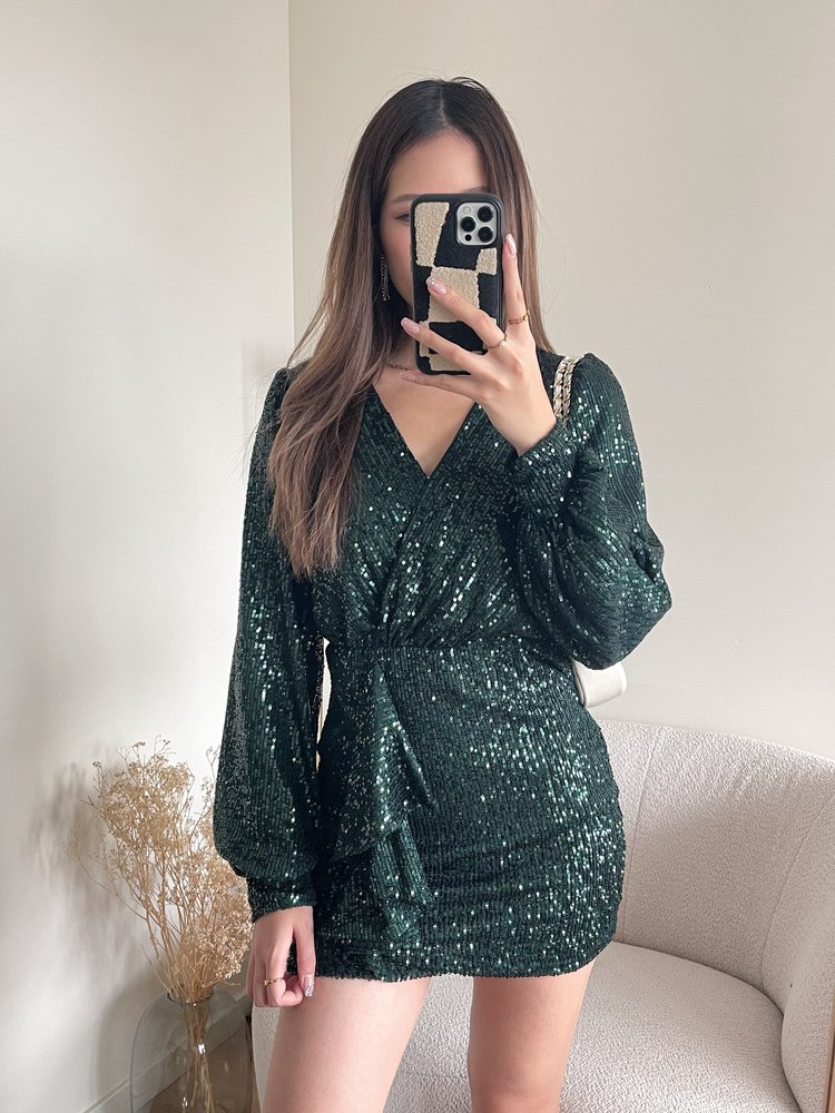 Reissa Sequin Dress / Dark Green