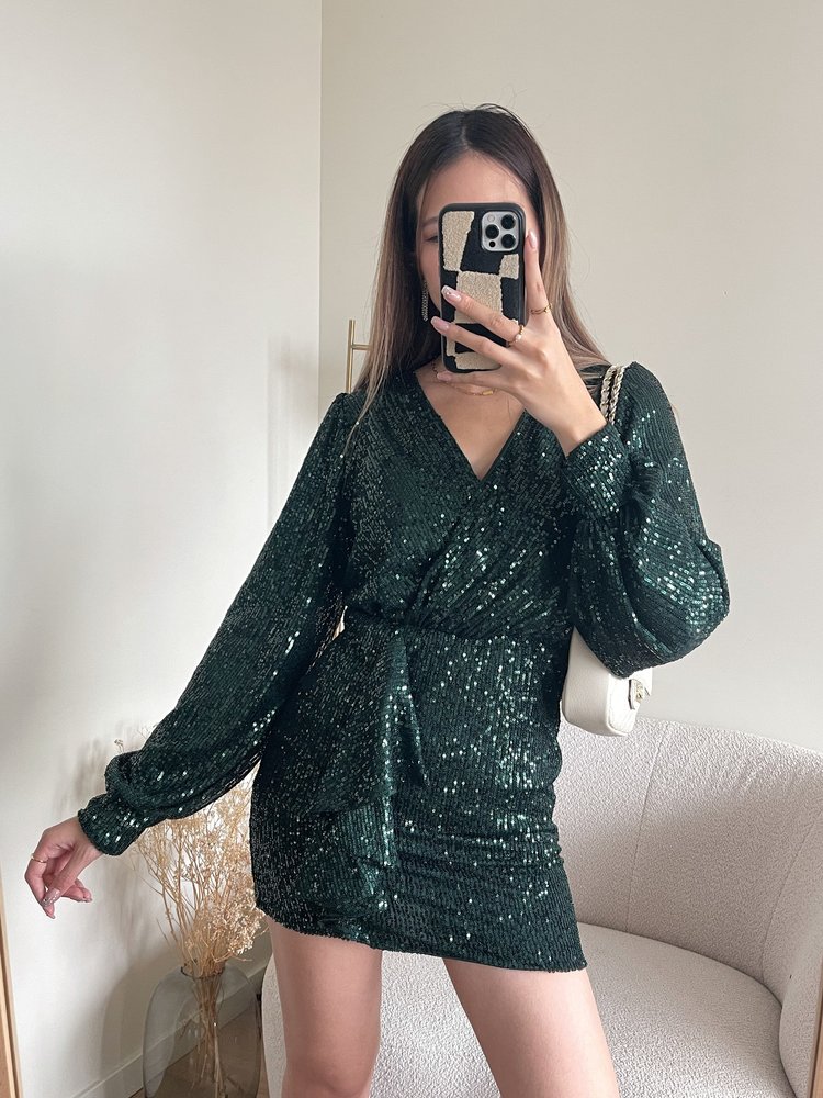 Reissa Sequin Dress / Dark Green