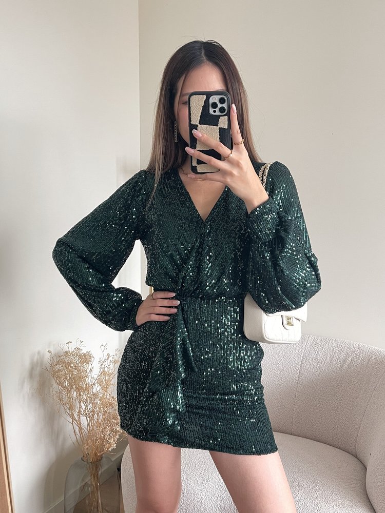 Reissa Sequin Dress / Dark Green