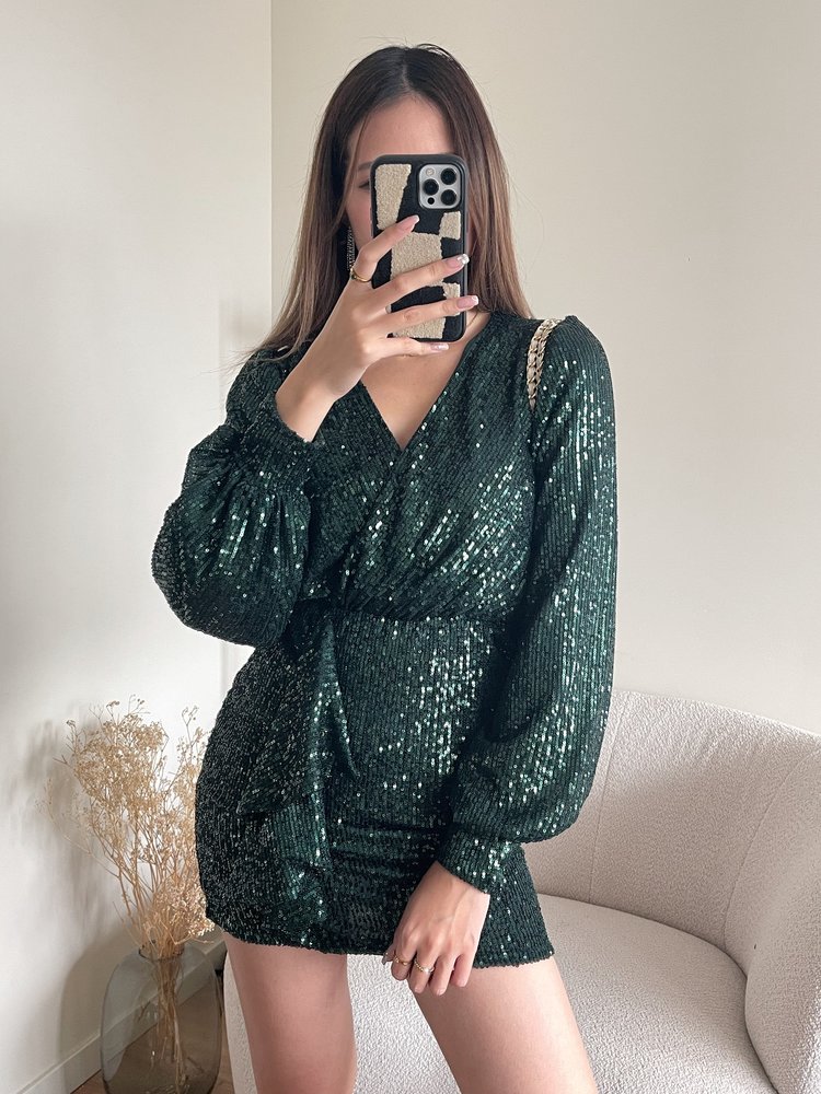 Reissa Sequin Dress / Dark Green
