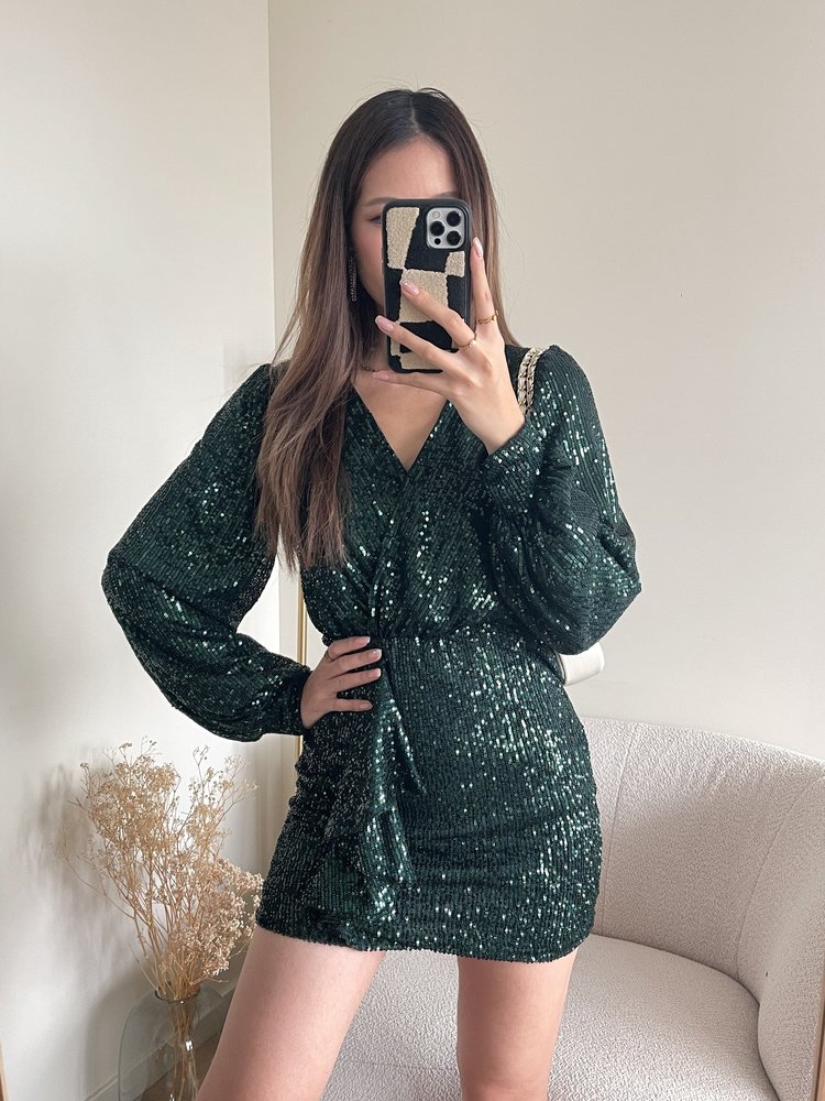 Reissa Sequin Dress / Dark Green