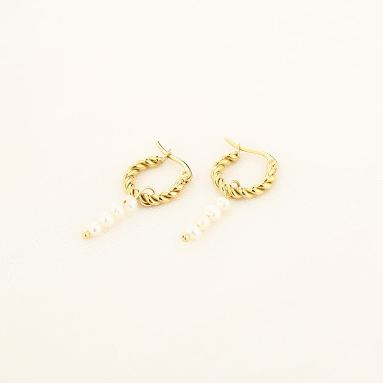 Gold Pearl Twisted Earrings