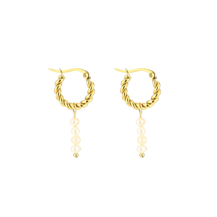 Gold Pearl Twisted Earrings