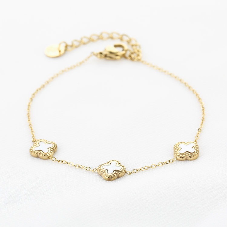 Gold Triple Clover Bracelet / White