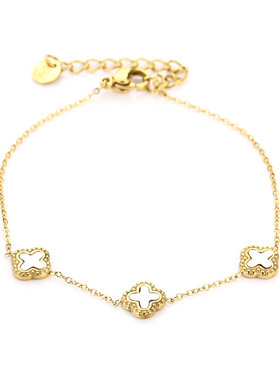 Gold Triple Clover Bracelet / White