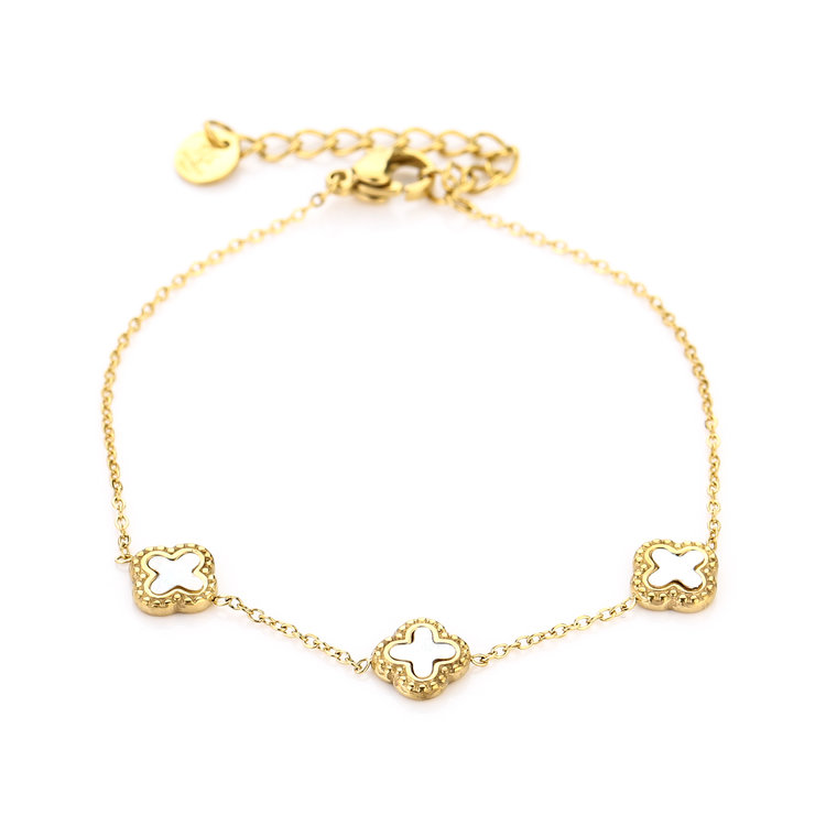 Gold Triple Clover Bracelet / White