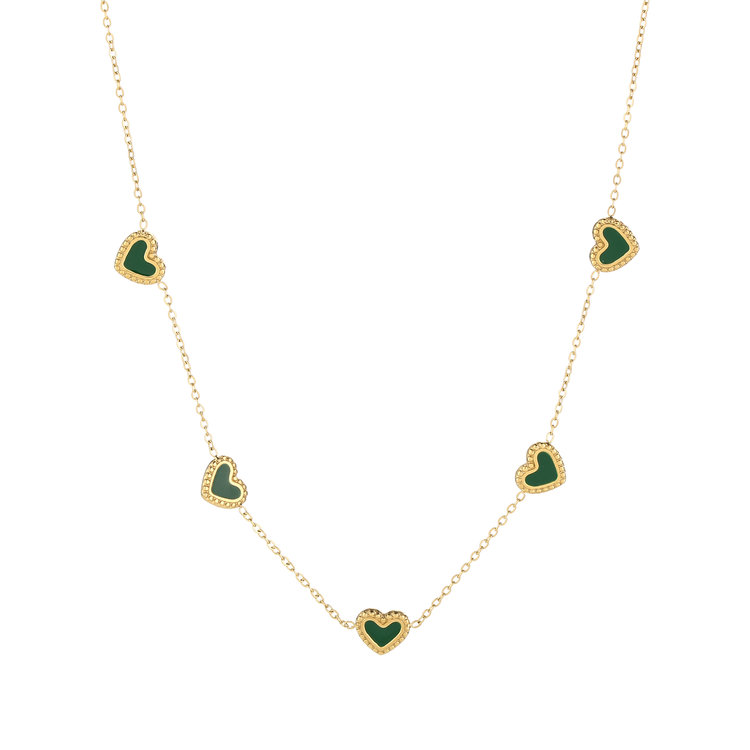 Gold Vintage Heart Necklace / Green