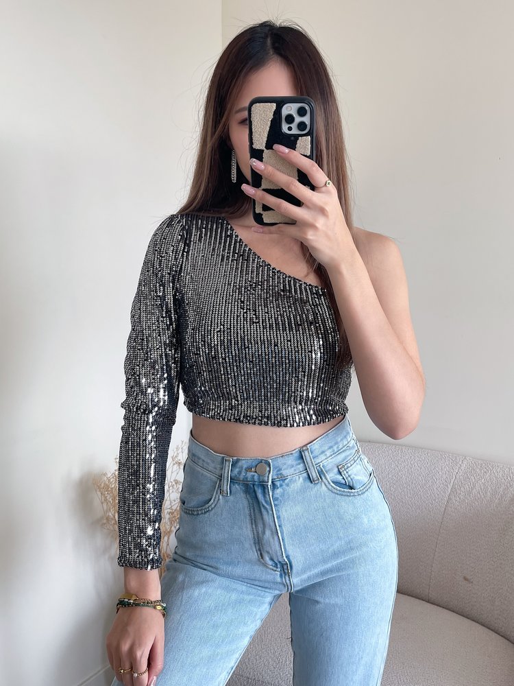Ruby Sequin Crop Top / Silver