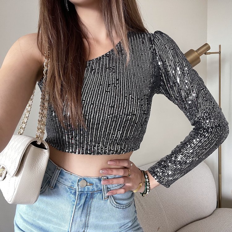 Ruby Sequin Crop Top / Silver