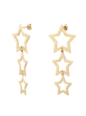 Gold Bold Triple Stars Textured Earrings