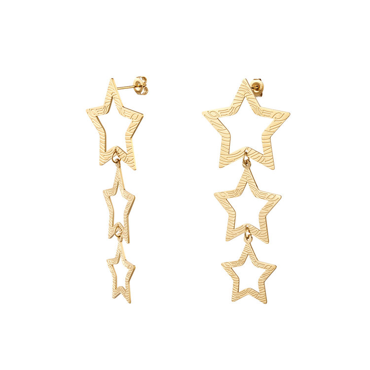 Gold Bold Triple Stars Textured Earrings