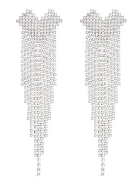 Silver Sparkle Rhinestone Heart Earrings