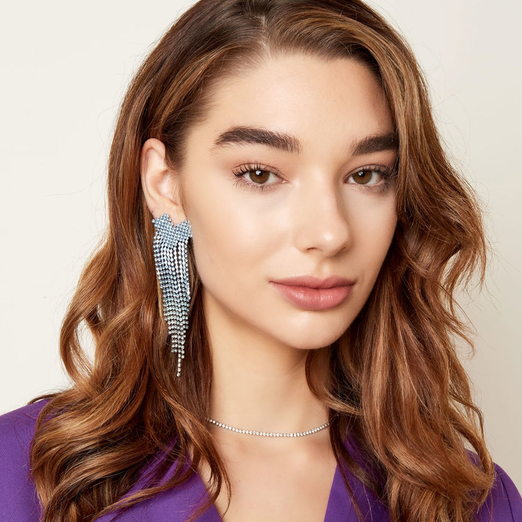 Silver Sparkle Rhinestone Heart Earrings