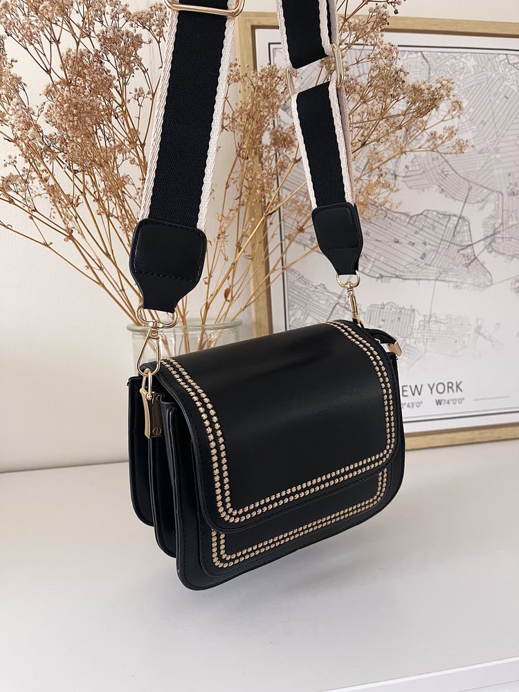 Gisa Stitched Crossbody Bag / Black
