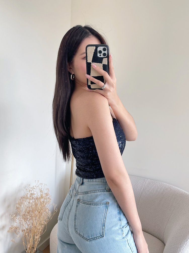 Quinta Sequin Tube Top / Navy Blue