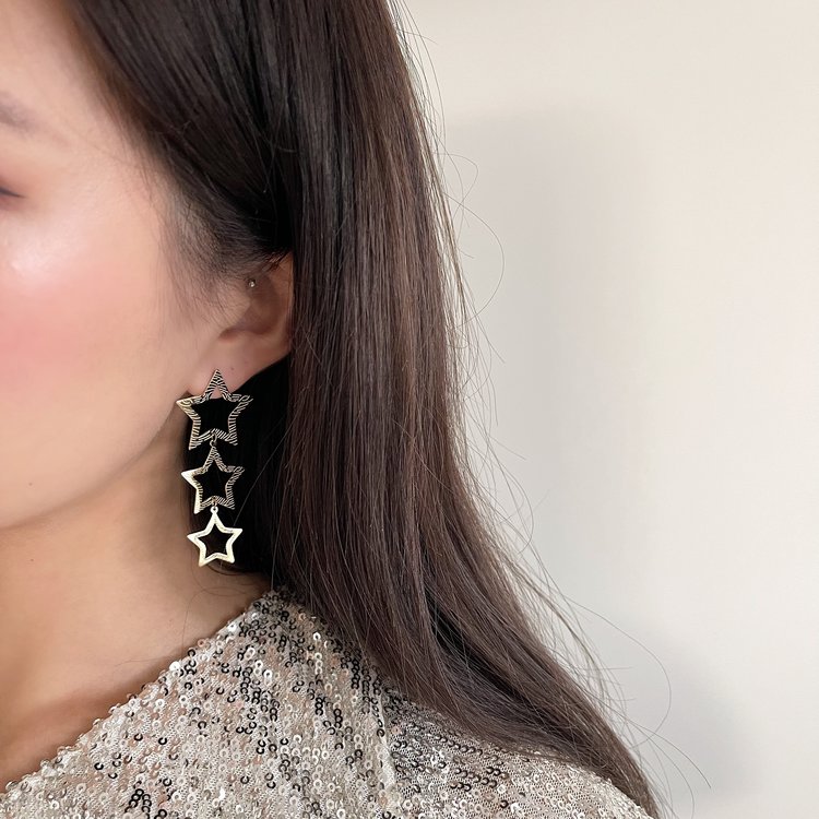 Gold Bold Triple Stars Textured Earrings