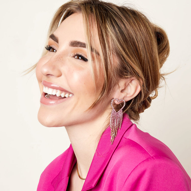 Silver Rhinestone Heart Dangle Earrings