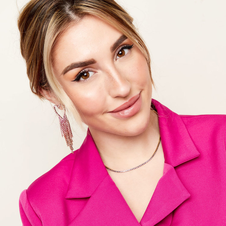 Silver Rhinestone Heart Dangle Earrings