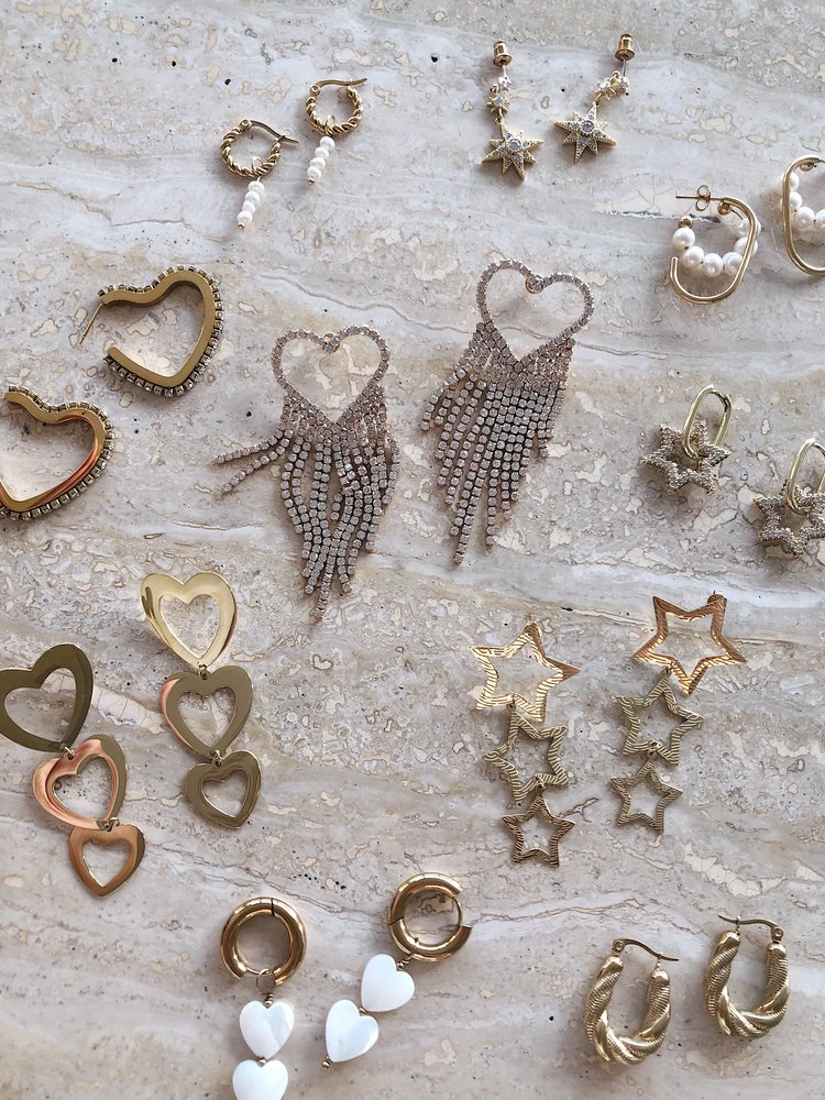 Gold Bold Triple Stars Textured Earrings