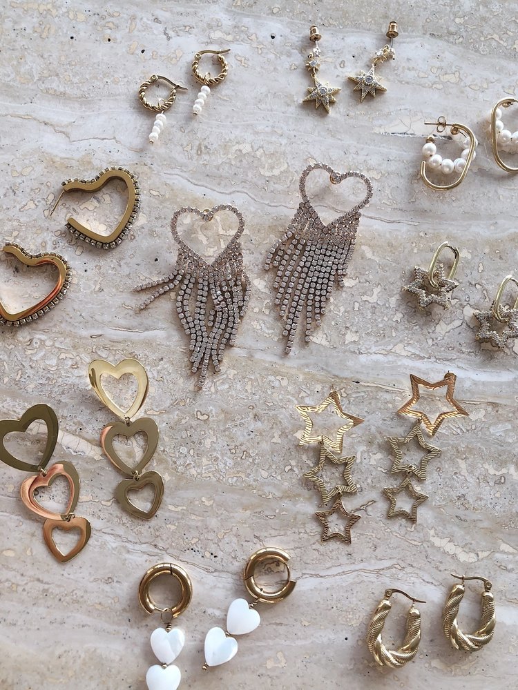 Silver Rhinestone Heart Dangle Earrings