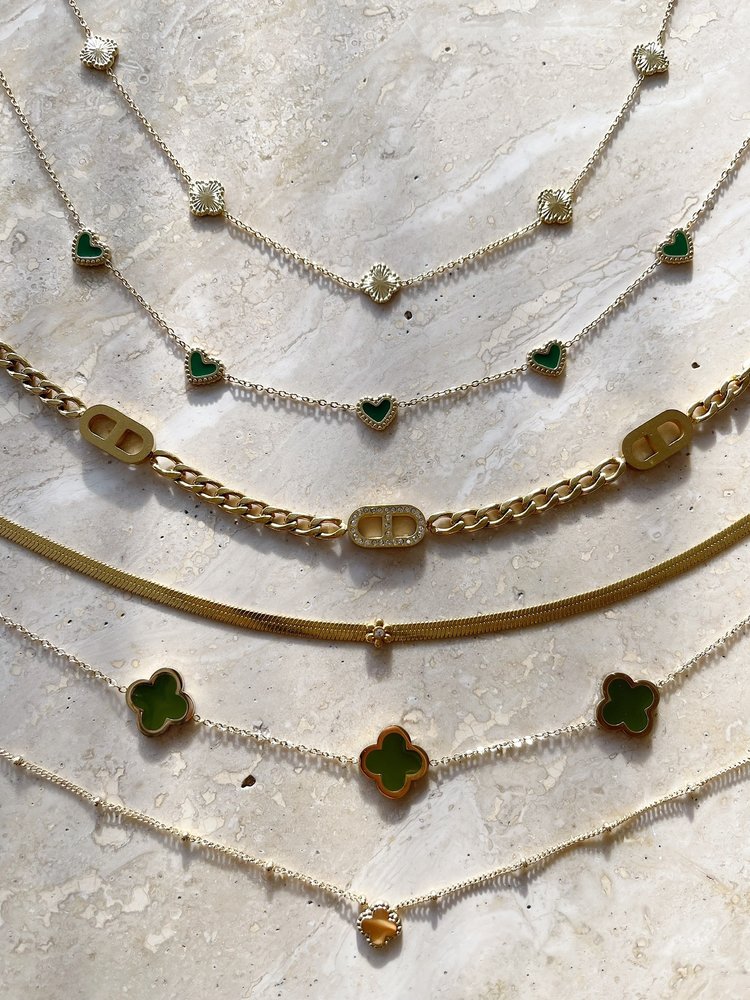 Gold Textured Clovers Necklace