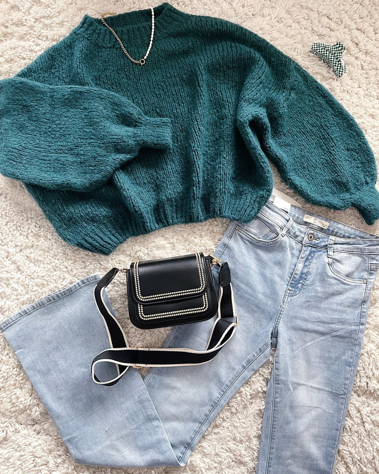 Caro Oversized Knit Sweater / Teal Blue