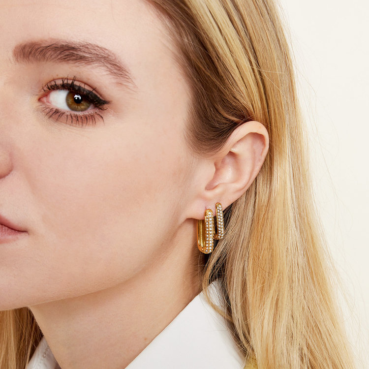 Gold Sparkle Square Earrings / Pink Large