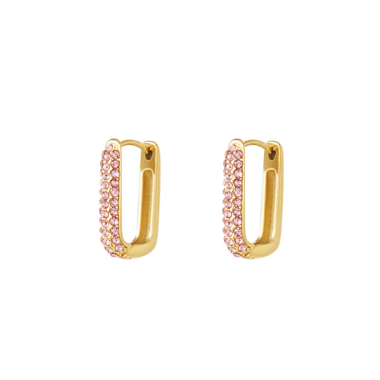 Gold Sparkle Square Earrings / Pink Large