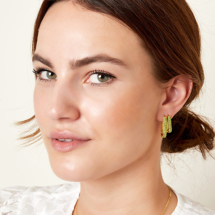 Gold Sparkle Square Earrings / Pink Large