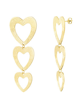 Gold Bold Triple Hearts Textured Earrings