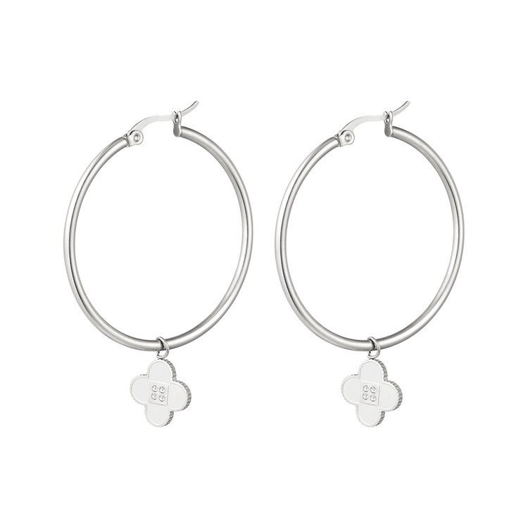 Silver Large Clover Hoop Earrings