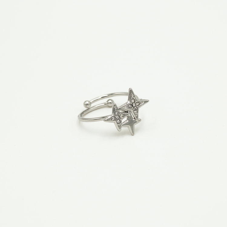Silver Three Sparkle Stars Ring