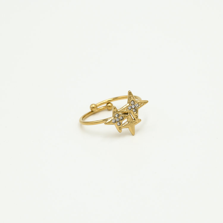 Gold Three Sparkle Stars Ring