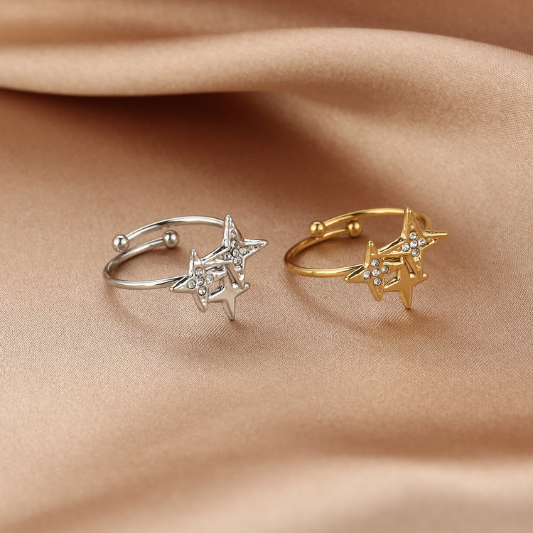 Gold Three Sparkle Stars Ring