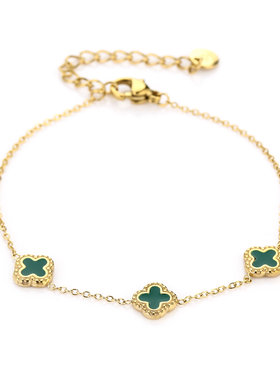 Gold Triple Clover Bracelet / Green