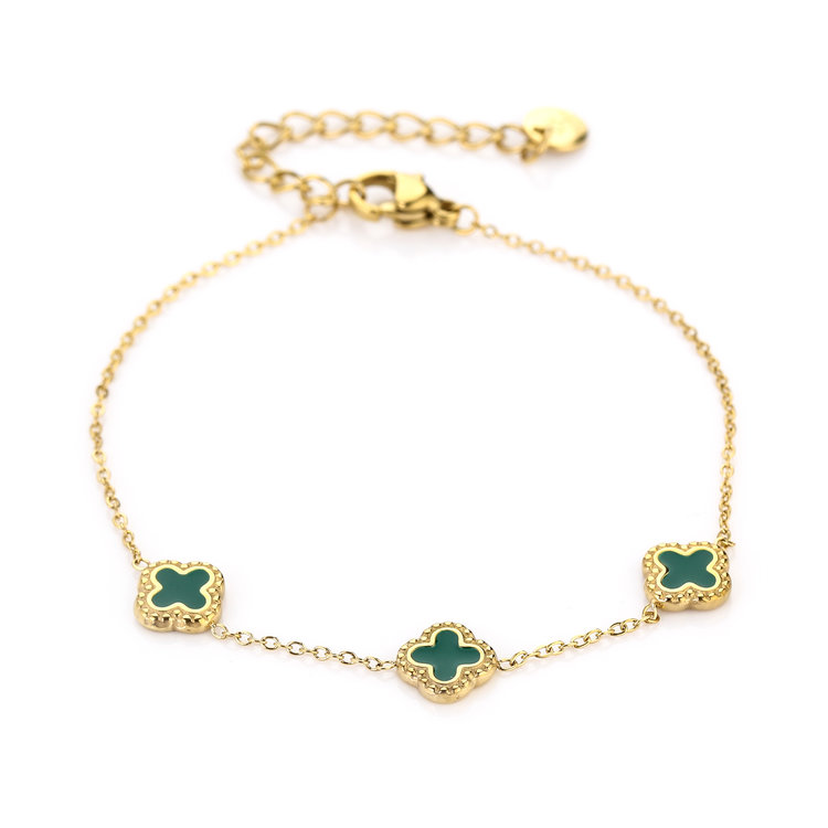 Gold Triple Clover Bracelet / Green