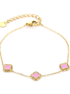 Gold Triple Clover Bracelet / Pink