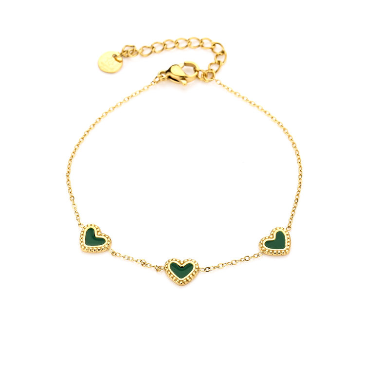 Gold Vintage Heart Bracelet / Green