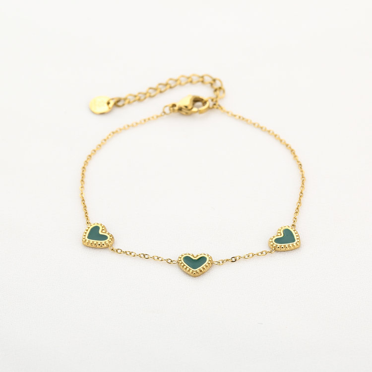 Gold Vintage Heart Bracelet / Green