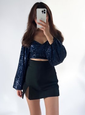 Mirah Sequin Crop Top / Navy Blue