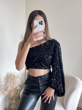 Juju Sequin Crop Top / Black
