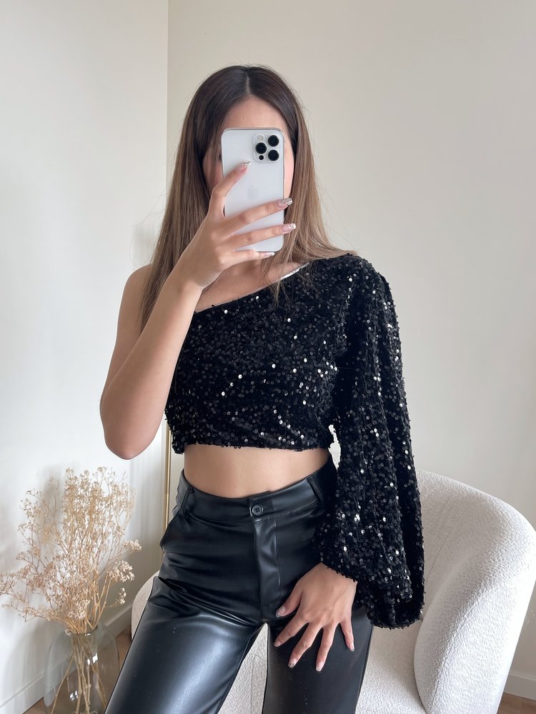 Juju Sequin Crop Top / Black