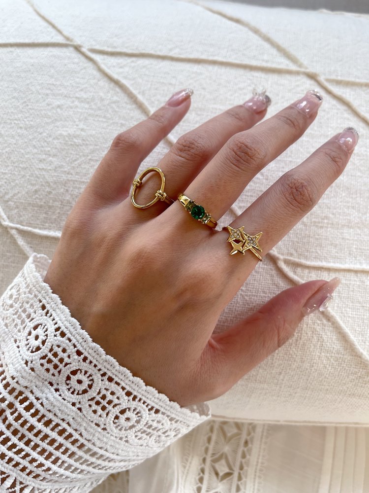 Gold Three Sparkle Stars Ring