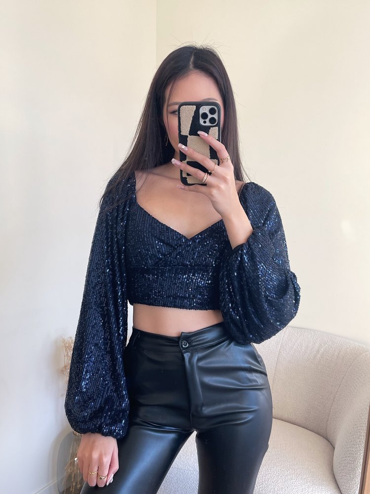 Mirah Sequin Crop Top / Navy Blue