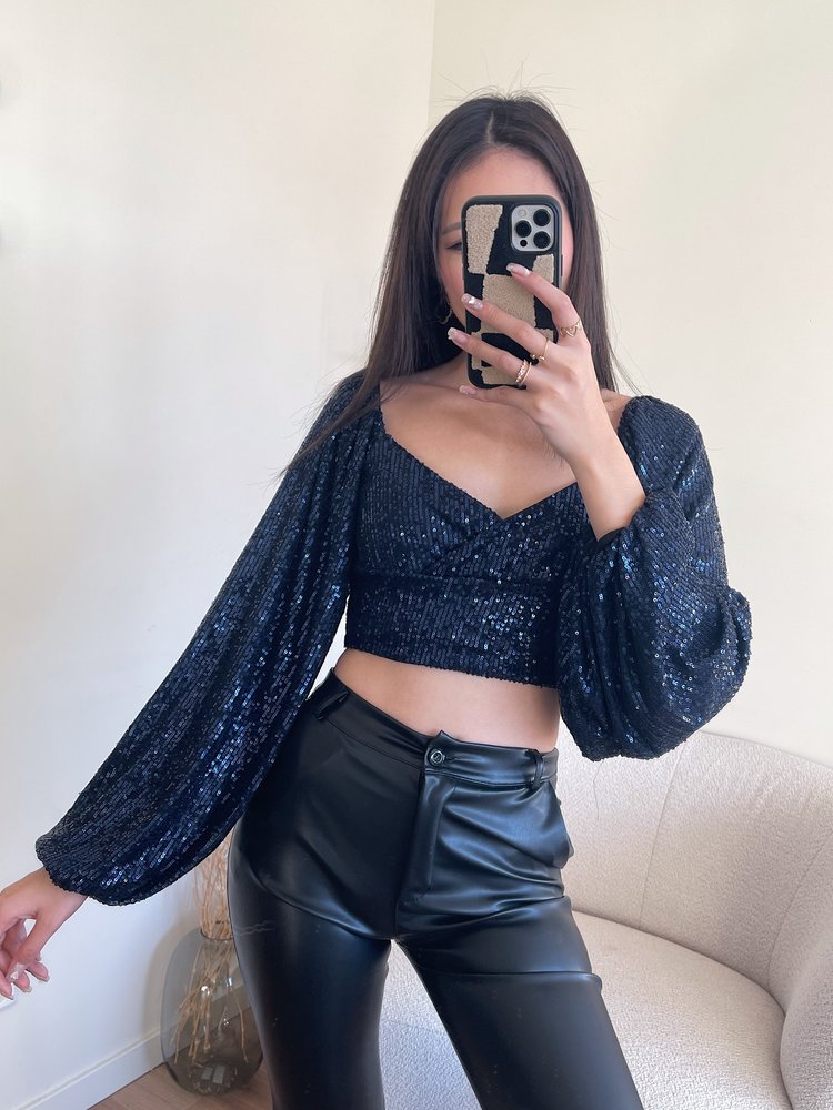 Mirah Sequin Crop Top / Navy Blue
